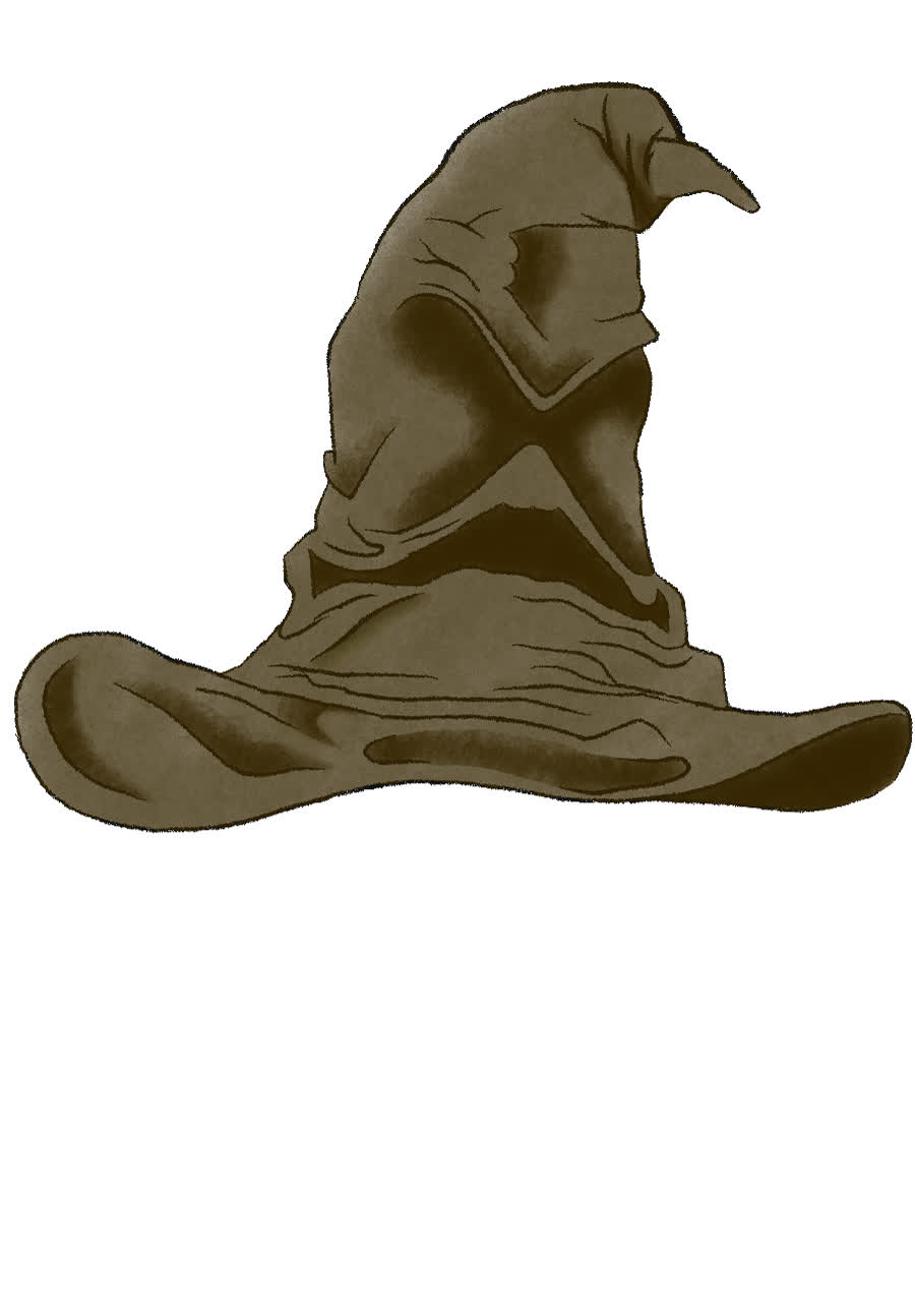 Sorting Hat from Harry Potter, a brown floppy wizard hat with a folded crown and wide brim.